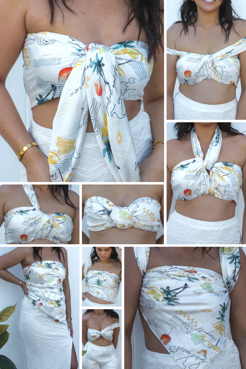 Pack light & style more with the Zessi Scarf Top – a multi-way, suitcase-friendly essential for Bali, Thailand, and tropical vacations. Wear it as a scarf top, halter, or bandeau for effortless beach-to-bar outfits.