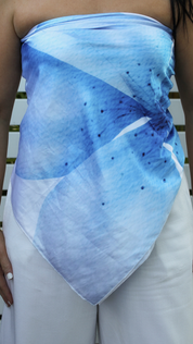 Bright multiway scarf top for Bali beach trips, lightweight and suitcase-friendly for packing light.