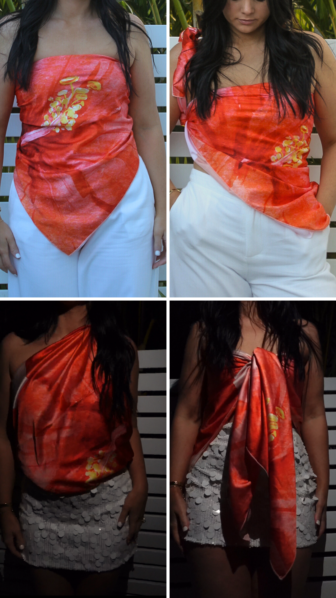 Cabana Scarf Top in blue swirl print styled as a skirt, lightweight suitcase-friendly resort wear.