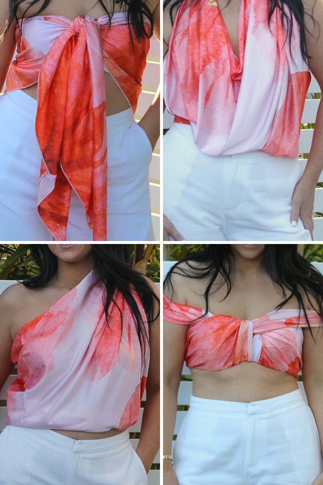 Resort-ready scarf top for Hawaii, colorful and styled in 24 ways for endless outfit options