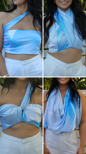 Colorful scarf top perfect for Hawaii travel, styled 24 ways for versatile holiday outfits