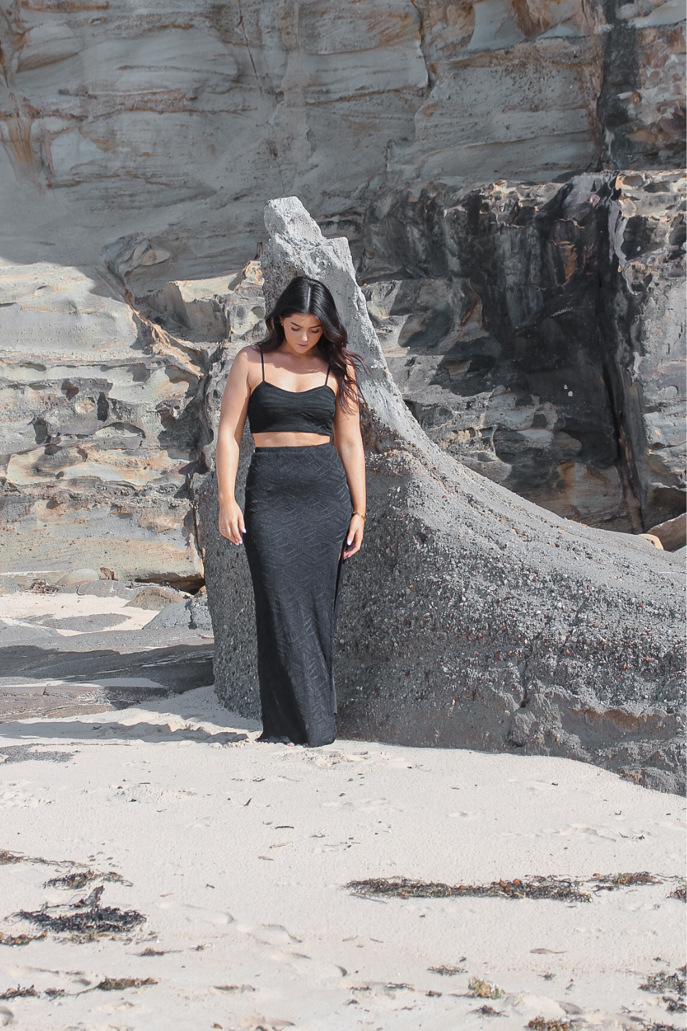 Airlie Set in Black – A timeless and lightweight two-piece set, perfect for tropical vacations, summer nights, and resort wear looks