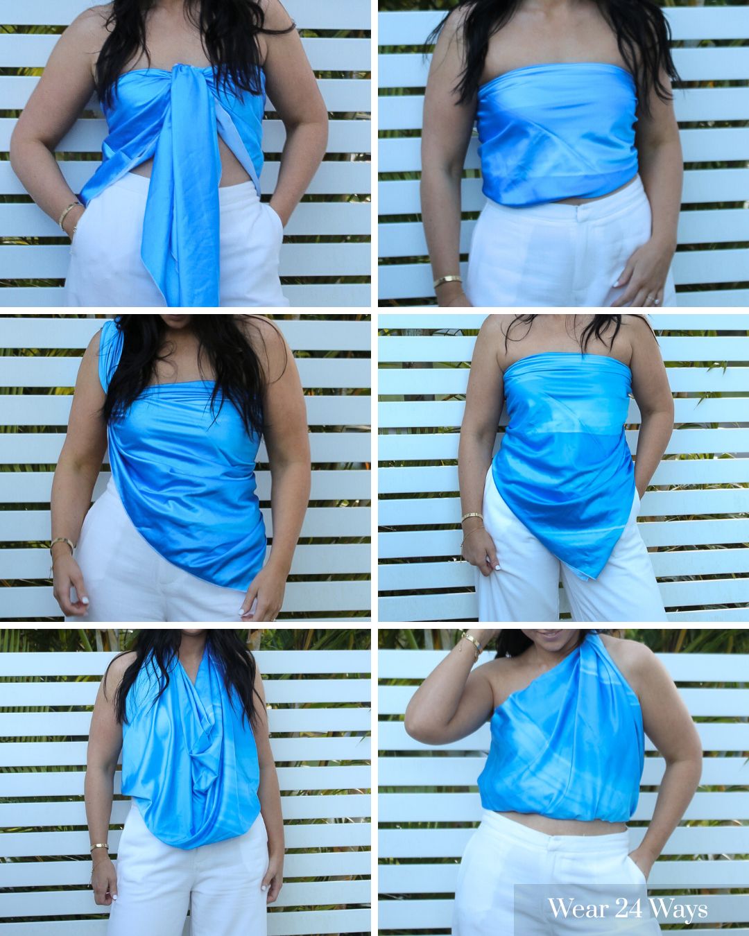 Blue Hour Scarf Top styled in multiple outfits – lightweight, multi-way, photoworthy vacation fashion for women