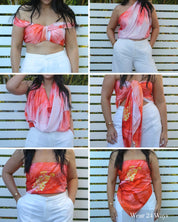 Cabana scarf top front view showing a lightweight multiway scarf top perfect for resortwear and vacation outfits