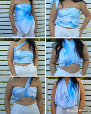 Whitehaven scarf top front view showing multiway resortwear scarf top designed for versatile vacation outfits