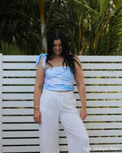 Whitehaven multiway scarf top view showing convertible scarf top design for travel and resortwear styling