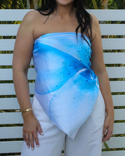 Whitehaven multiway scarf top styled multiple ways as a bandeau  for a versatile travel wardrobe