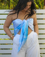 Whitehaven scarf top styled for a beach vacation outfit, lightweight travel top perfect for resortwear wardrobes