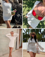 White long sleeve vacation dress for Europe summer suitcase friendly outfit