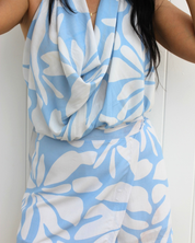 Isla scarf sarong top styled as a vacation outfit, perfect for resortwear, beach days, and summer travel.