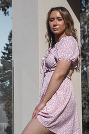 Gracie Dress Pink day dress matilda djerf style summer spring outfits dresses pattern girl women dresses cut-out back lace up tie cute short day dresses Instagram style sabo skirt