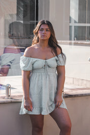 Raylee DressBlue sabo matilda djerf blue pattern white detailing womens day summer spring dresses ootd pinterest outfits Instagram looks blue short dress puff sleeves mini style