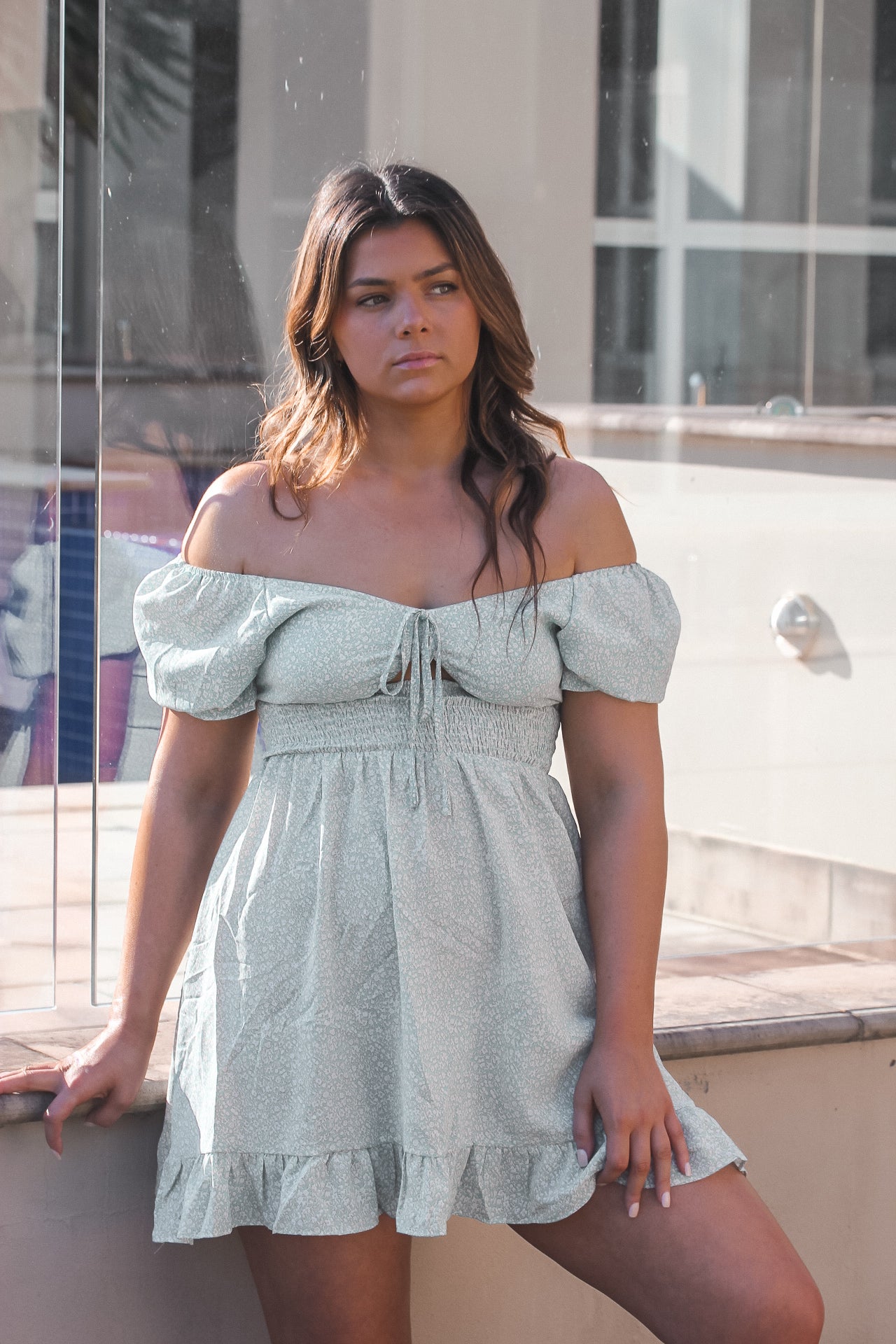 Raylee DressBlue sabo matilda djerf blue pattern white detailing womens day summer spring dresses ootd pinterest outfits Instagram looks blue short dress puff sleeves mini style